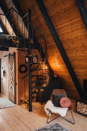 MOONDUST A-FRAME All Wood Interior Cabin, Small A Frame Cabin Interior, Small A Frame Cabin, A Frame House Interior, A-frame Interior, Edge Of The Forest, A Frame Cabin Plans, Cabin Interior Design, A Frame Cabins