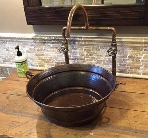 Copper Sink Care, Bucket Sink, Bucket Design, Copper Vessel, Sink Grid, Bath Sinks, Rustic Bathrooms, Copper Sink, Sink Drain