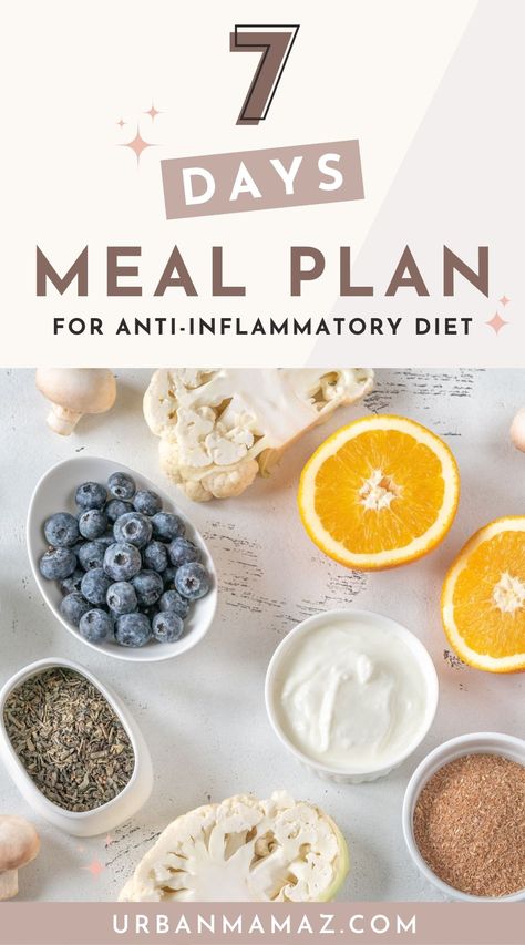 Looking for a 7 day meal plan for anti inflammatory diet? Here's a 7 days anti inflammatory diet meal plan! Anti Bloat Diet Plan, 10 Day Reset Diet, 7 Day Flat Belly Diet, Inflamation Diet Meals, Flammatory Foods To Avoid, Anti Inflammation Asian Recipes, Anti Inflamitory Meals, Hashimotos Meal Plans, Non Inflammatory Meals