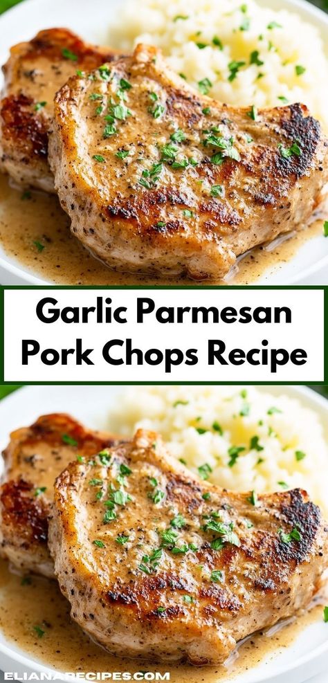 Looking for a quick yet impressive dinner? These Garlic Parmesan Pork Chops are an easy dinner recipe that brings restaurant-quality flavors to your kitchen, making them an excellent choice for family meals and special occasions alike. Fast Pork Chop Recipes Easy Dinners, Pork Chop Ideas Easy Recipes, Simple Pork Chops, Stuffed Porkchops Dinner Ideas, Garlic Parm Pork Chops, Ww Pork Chop Recipes, Simple Pork Chop Recipes, Dinner Ideas For Parties, Garlic Parmesan Pork Chops