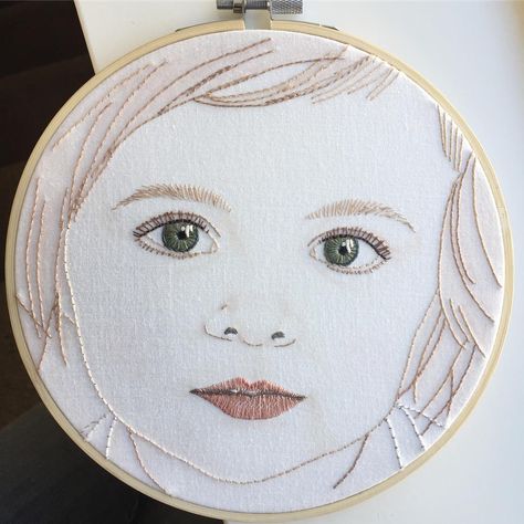 Getting her ready to send -- I'll miss this sweet face! 💗 Face Embroidery, Embroidery Hoop Art Diy, Embroidered Portrait, Embroidery Stitching, Diy Embroidery Patterns, Hand Embroidery Videos, Free Motion Embroidery, Handmade Embroidery Designs, Hand Embroidery Kit