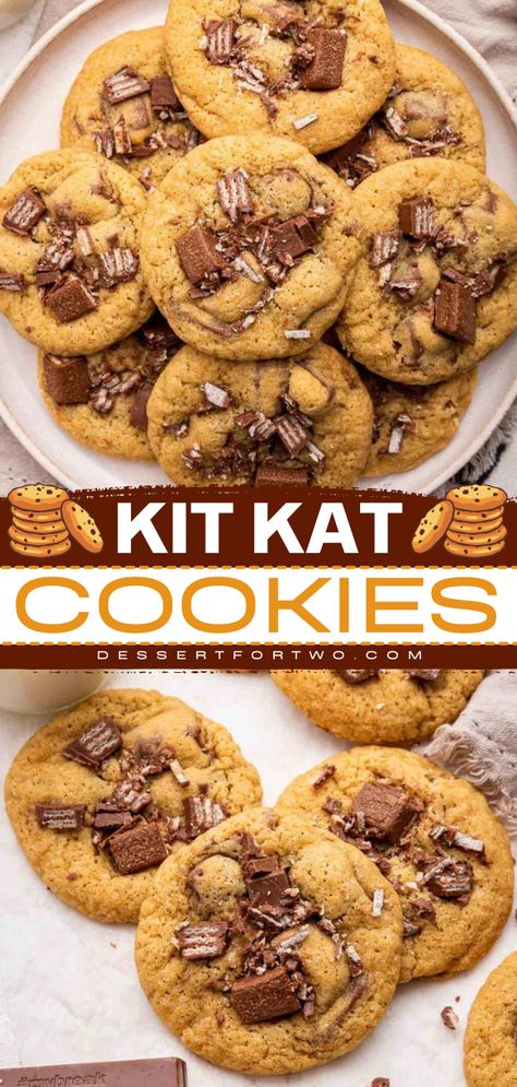 These easy KitKat cookies must be first on the list of your Christmas dessert ideas! This best cookie recipe is soft in the center with crisp edges, just like every good cookie should be! Plus, it's full of your fave KitKat bars! Yum! Kitkat Recipe Desserts, Kitkat Dessert Recipes, Kitkat Recipe, Kitkat Cookies, Kit Kat Recipes, Kitkat Bars, Beginners Baking, Business Cookies, Kit Kat Cookies