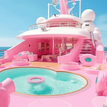 "Pink Barbie Yacht" Poster for Sale by DreamerBot | Redbubble Pink Yacht, House Yacht, Boat Cartoon, Minnie Mouse Birthday Cakes, Mermaid Barbie, Mini Pool, Pink Mermaid, Barbie Doll House, Pink Life