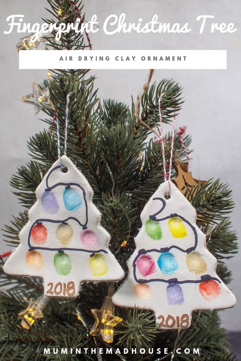 Fingerprint Christmas Tree, Fingerprint Christmas, Baby Christmas Crafts, Air Drying Clay, Christmas School, Preschool Christmas, Toddler Christmas, Christmas Crafts For Kids, Kids Craft