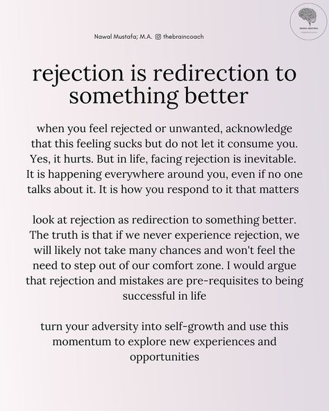 Nawal Mustafa | rejection is redirection 🤍 | Instagram Rejection Is Redirection, Deep Conversation Topics, Love You Sis, Practicing Self Love, Unhealthy Relationships, Positive Self Affirmations, Mental And Emotional Health, Sweet Words, Uplifting Quotes