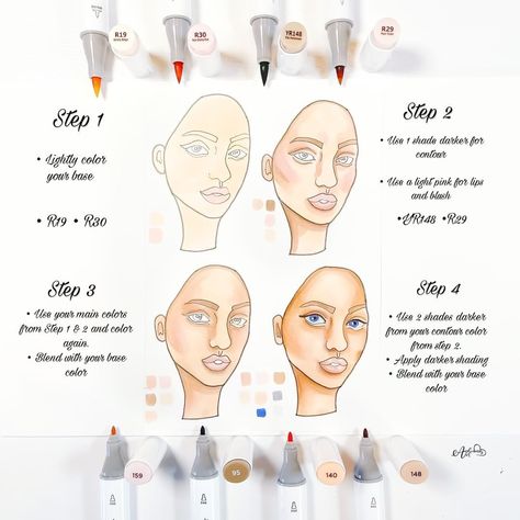 Markers Drawing Tutorial, Ohuhu Art, Skin Tone Colors, Skin Tone Color, Copic Markers Tutorial, Alcohol Art, Art Markers Drawing, Markers Art, Markers Drawing Ideas