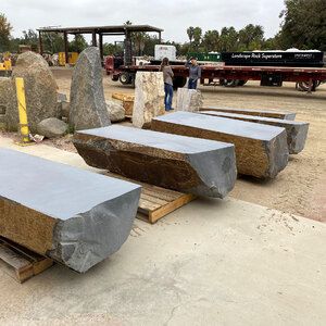 Granite Block Benches | Southwest Boulder & Stone Block Bench, Table And Stools, Granite Blocks, Decomposed Granite, Landscape Rock, Landscaping With Boulders, Basalt Stone, Building Stone, Stone Bench