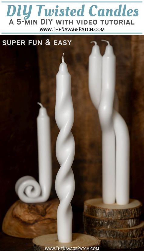 DIY Twisted Candles | DIY candle bending | Bendy candle twists | DIY twisty candles | How to make twisted candles | How to bend taper candles | Twisted taper candles | DIY Lex Pott Candles | How to make Lex Pott candles | Candle hacks | DIY candles | Aesthetic candles | Curvy candles | Easy twisted candles | #TheNavagePatch | TheNavagePatch.com Lex Pott Candles, Curvy Candles, Diy Twisted Candles, Twisty Candles, Bendy Candle, Diy Taper Candles, Candle Hack, The Navage Patch, Navage Patch