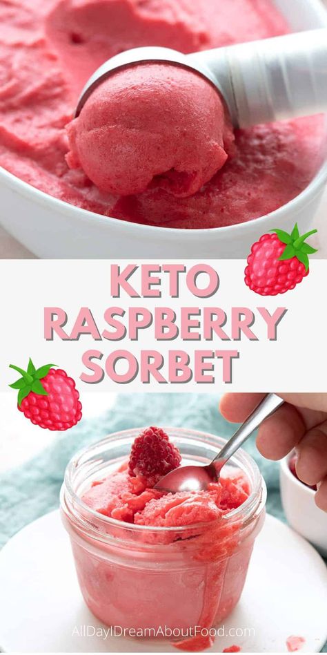 This sugar free keto sorbet is so creamy and delicious, and bursting with fresh raspberries. It's a delightful way to cool off on a hot summer's day. Sugar Free Sorbet, Low Carb Ice Cream Recipe, Keto Raspberry, Sorbet Is, Raspberry Desserts, Low Carb Ice Cream, Postre Keto, Keto Ice Cream, Sorbet Recipes