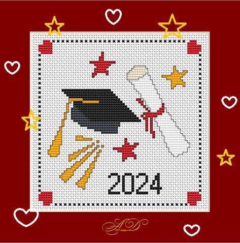 Cross Stitch Graduation, Graduation Cross Stitch, Stitch Graduation, Cross Stitch Bookmarks, Graduation Card, Cross Stitch Cards, Cap And Gown, Graduation Cards, Cross Stitch Patterns Free