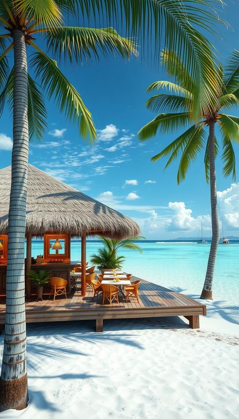 Enjoy a casual vibe at a charming Maldives beach cafe, ideal for refreshments by the shore. Maldives Activities, Beach Dinners, Maldives Tour, Hotel Images, Malaysia Tour, Tropical Places, Travel Maldives, Maldives Holidays, Sailing Day