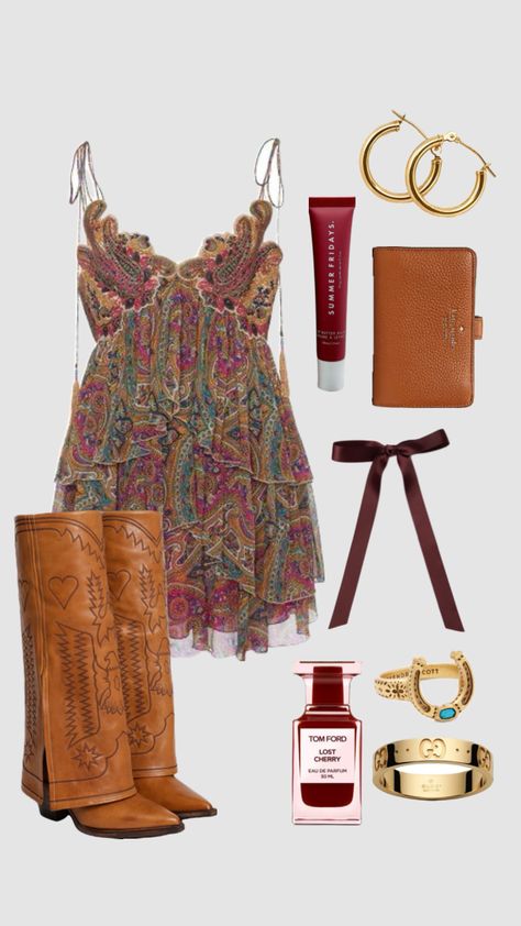 summer outfit, spring outfit, country outfit, concert outfit, zach bryan concert outfit, show outfit, boots outfit, cowboy boots, dress Ella Langley Concert Outfits, Folk Country Outfit, Wyatt Flores Concert Outfit, Little Big Town Concert Outfit, Kacey Musgraves Outfit Concert, Zach Bryan Concert Fits, Billy Strings Concert Outfit, Hozier Aesthetic Outfit Concert, Country Concert Outfit Jeans And Boots