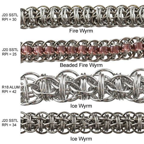 Fire Wyrm (and Ice Wyrm Variation) - Project | Blue Buddha Boutique Chainmaille Jewelry Patterns, Viking Knit Jewelry, Chain Maille Patterns, Chainmail Patterns, Bronze Rings, Chainmaille Tutorial, Blue Buddha, Jump Ring Jewelry, Chainmail Jewelry