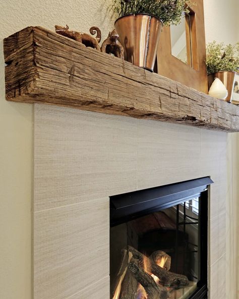 Rustic Beam Fireplace Mantle, Raw Wood Fireplace Mantle, Thick Wood Mantle, Brick Fireplace With Floating Mantle, Knotty Pine Fireplace Mantle, Flush To The Wall Fireplace, Fireplace With Timber Mantle, Old Wood Mantle, Reclaimed Beam Mantle