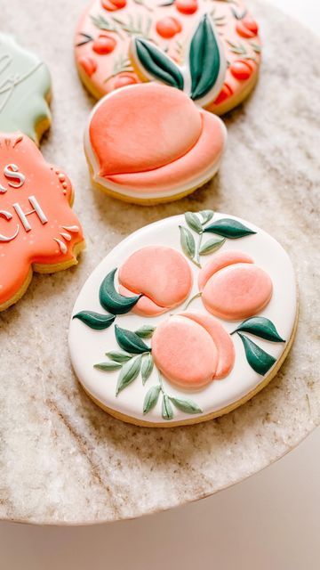 Peach Shaped Cookies, Peach Themed Cookies, Peach Decorated Cookies, Peaches Bachelorette Party, One Sweet Peach Cookies, Peach Cookies Decorated, Peach Baby Shower Cookies, Peach Sugar Cookies, Peaches Cookies