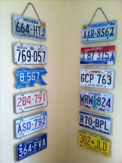 License plate hanging                                                                                                                                                      More License Plate Bedroom Decor, Licence Plate Aesthetic, License Plates Diy, License Plate Ideas, Vintage Car Bedroom, License Plate Decor, License Plate Wall, License Plate Crafts, Disney Plates