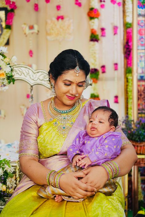 Cradle ceremony Green Sarees, Cradle Ceremony, Baby Shoot, Green Saree, Makeup Artist, Diamond Necklace, Saree, Makeup, Green