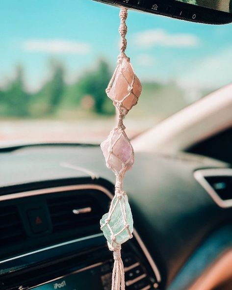 BRB I need to go make more of these 3 color car charms.  This new style is like a crystal rainbow!   . .  This beauty now belongs to such a friendly customer who wanted an accessory that represented each of her 3 kids.  So sweet!   . .  DM me with any questions suggestions or custom requests.  Id love to make you something special.   . . . . .  #crystallovers #crystalsofinstagram #etsysellersofig #longislandartist #iloverocks #rainbowcrystal #rainbowstyle #rainbowaccessories #accessoryoftheday # Crystal Car Charms, Boho Car Accessories, Hantverk Diy, Hippie Car, Interior Boho, Car Accessories Diy, Girly Car, Car Essentials, Cute Car Accessories