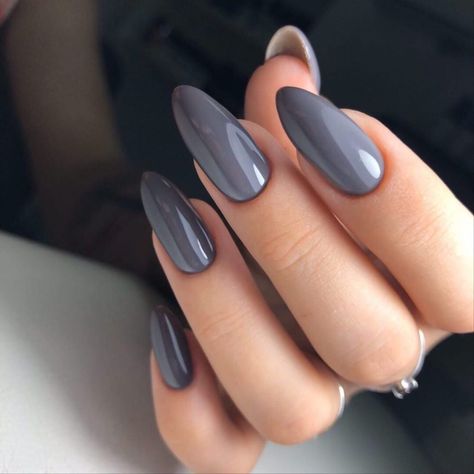 Winter Acrylic Nail Colors 2023 - 2024 21 Ideas: Embrace the Season with Style - women-club.online Gray Acrylic Nails Almond, Grey Almond Nails, Pretty Blue Nails, Acrylic Nail Colors, Gray Nail Polish, Nail Colors 2023, Grey Nail, Colors 2023, Winter Nails Acrylic