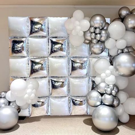 Orgnafey Silver and White Mylar Square Foil Balloon Wall Tunnel Arch Background Double sided Flat Metallic Silver&White Balloon Garland Kit Anniversary Birthday Celebration Party Backdrop Decorations Foil Balloon Wall, White Balloon Garland, Summer Baby Shower Themes, Arch Background, Rainbow Balloon Arch, Silver Party Decorations, Pastel Birthday, First Birthday Party Decorations, Balloon Arrangements