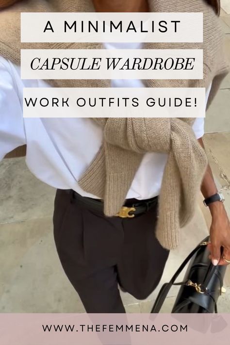 We've curated the best minimalist work outfits guides that will simplify the easiest way for you to pair back your current wardrobe while incorporating newer timeless pieces that are made of high-quality fabrics and versatility during transitional seasons. Click the link for inspo or to shop our top recommendations at all price points! Elegant Capsule Wardrobe Minimal Chic, Minimal Office Outfit, Power Casual Outfit, European Minimalist Fashion, Classic Pieces For Wardrobe, Minimal Elegant Style, Work Capsule Wardrobe Business Casual, Timeless Outfits For Women, Minimal Work Outfit