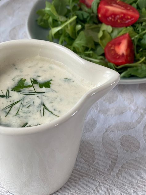 Creme Fraiche Dressing with Roasted Garlic and Herbs (No Oil) Creme Fraiche Recipes, French Cooking, Garlic Herb, Roasted Garlic, Salad Dressing, Fresh Herbs, Vegetable Recipes, To Miss, Healthy Diet