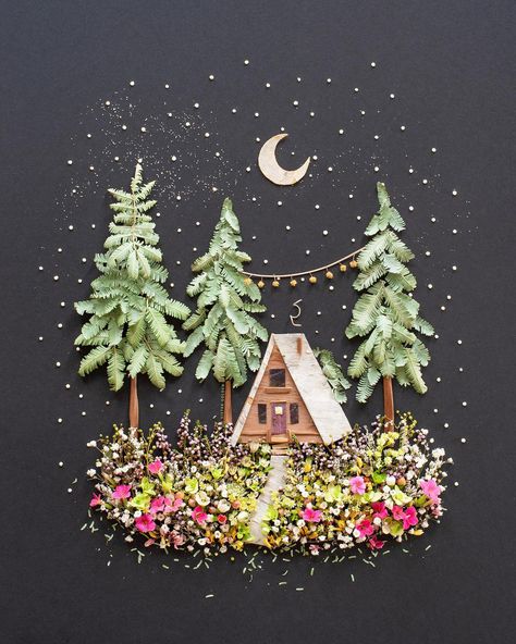 Sister Golden - It’s an A-frame! 🌙 Swipe to see all the... | Facebook Flower Art Prints, Sister Golden, Leaf Projects, Pressed Flower Crafts, Pressed Flower Art, 5 Image, Flower Prints Art, Nature Crafts, Kirigami