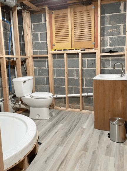 Half Bath In Basement, Bathroom Plumbing Layout, Diy Basement Bathroom, Shed Bathroom, Basement Bathroom Plumbing, Small Basement Bathroom, Plumbing Layout, Basement Bathroom Design, 10 000 Followers