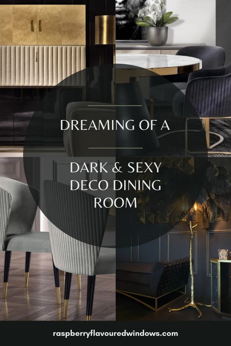 Speakeasy Dining Room Ideas, Modern Art Deco Dining Room, Dark Dining Room Ideas, Dining Room Art Deco, Black And Gold Dining Room, Dining Room Inspiration Modern, Dark Blue Dining Room, Dark Grey Dining Room, Moody Dining Room