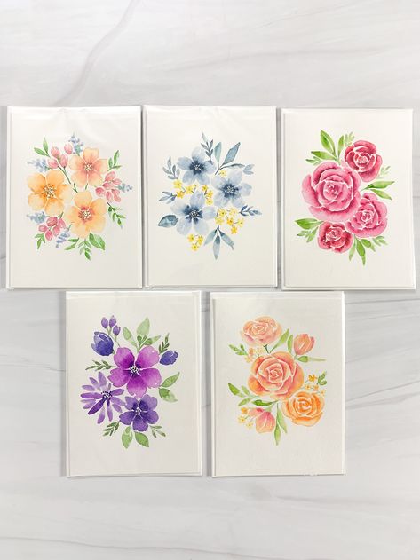 Hand Painted Floral Greeting Cards / Watercolor Cards / Sold Individually / Birthday Card / Anniversary Card / Mother's Day Card - Etsy Floral Greeting Cards Watercolor, Watercolour Painting Cards, Watercolor Gift Card, Diy Watercolor Cards Simple, Painting On Cards, Birthday Card Painting Ideas, Aesthetic Floral Painting, Greeting Card Painting, Mothers Day Card Ideas