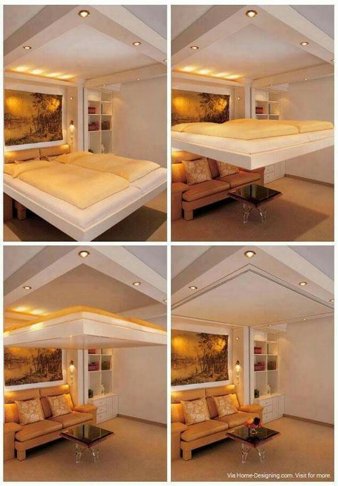 Bed/ roof Apartemen Studio, Design Ložnic, Beds For Small Rooms, Space Saving Beds, Murphy Bed Plans, Decor Studio, Design Del Prodotto, Murphy Bed, Cool Rooms