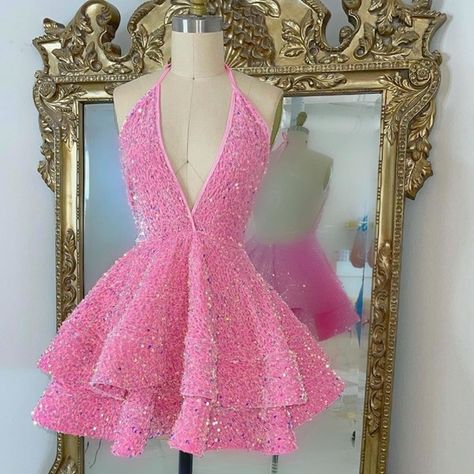 Dresses | Baby Doll Dress | Poshmark Pink Glitter Birthday Dress, Pink Short Glitter Dress, Riah Marie Designs, Pink Glitter Dresses, Pink Dress Outfit Party Short, 8th Grade Prom Dresses Formal, Prom Dresses Pink Short, Sweet 16 Birthday Dresses Pink, Cute Dresses For Party Sweet 16