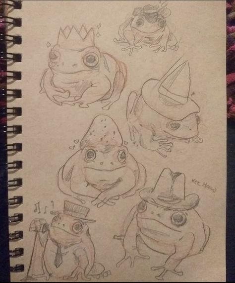 Fun Frog Drawing, Frog Sketches Cute, Frog Sketch Aesthetic, Evil Frog Drawing, Funny Frog Drawing Sketches, Cool Frog Drawing, Frog Tutorial Drawing, Derpy Frog Drawing, Fairy Frog Drawing