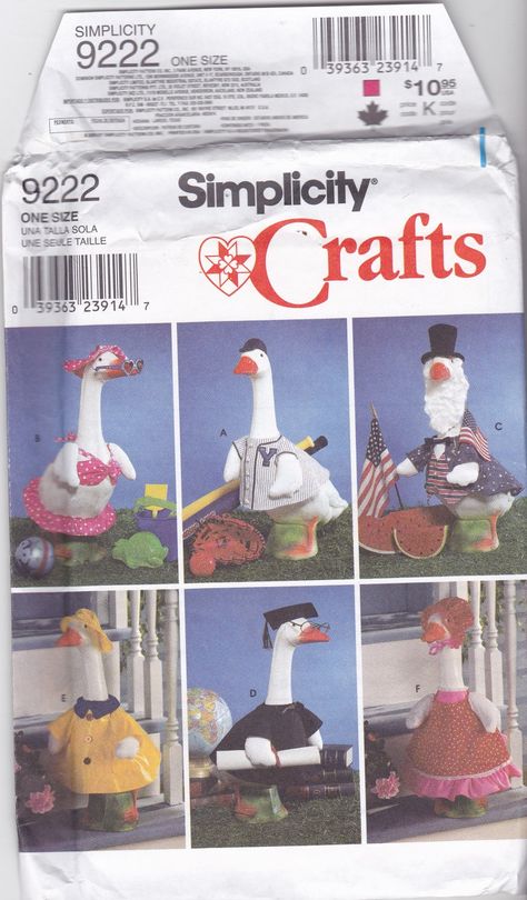 Simplicity 9222 Crafts Sewing Pattern Uncut Costumes for Plastic Lawn Geese  (This pattern has been sold. Click through to see if I have something else you would like. Or follow this board because if I find another one of these patterns, I'll post it on Pinterest.) Porch Goose Clothes, Goose Costume, Goose Outfits, Lawn Goose, Goose Dress, Porch Goose, Shirt And Dress, Duck Costumes, Goose Clothes