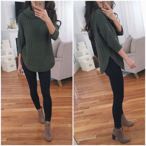 Booties Outfit Fall, Tunic Outfit, Leather Skirt Outfit, Boots Outfit Ankle, Turtleneck Tunic, Skirt Outfits Fall, Booties Outfit, Petite Sweaters, Boating Outfit