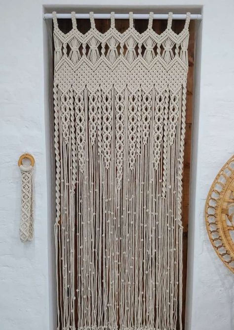 Macrame Closet Door, Closet Rolling Door, Diy Curtain For Door, Laundry Room Door Curtain, Decorative Closet Doors Ideas, Closet Covers Ideas, Tapestry For Closet Door, Curtain Over Closet Door, Bathroom Closet Curtain