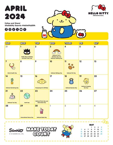 Sanrio Calendar 2024 - April digitalplannergo Calendar Sanrio, Event Organizer Planners, Planners 2024, Sanrio Pics, Business Planner Organization, Daily Schedules, Bill Planner, September Calendar, Wedding Organizer Planner