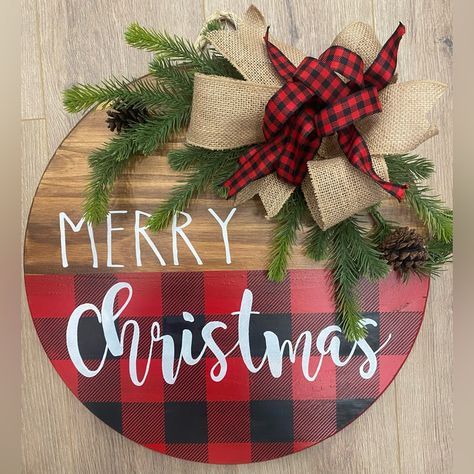 Merry Christmas Large Wood Hanging Door Sign 18” Chrostmas Door Hanger, Chrismas Door Signs, Game Room Door Sign, Red Christmas Signs Wood, Christmas Door Round Sign, Wood Wreaths For Front Door Christmas, Christmas Wood Hanger, Christmas Door Sign Cricut, Red Christmas Door Hanger