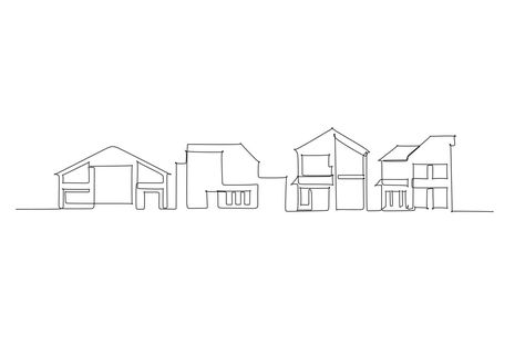 Single line drawing of residence skyline. Town and buildings landscape model. Best holiday destination wall decor art. Editable trendy continuous line draw design vector illustration Building Line Drawing, Building Line Art, City Line Art, Buildings Landscape, Construction Lines, Best Holiday Destinations, Landscape Model, Single Line Drawing, Line Sketch