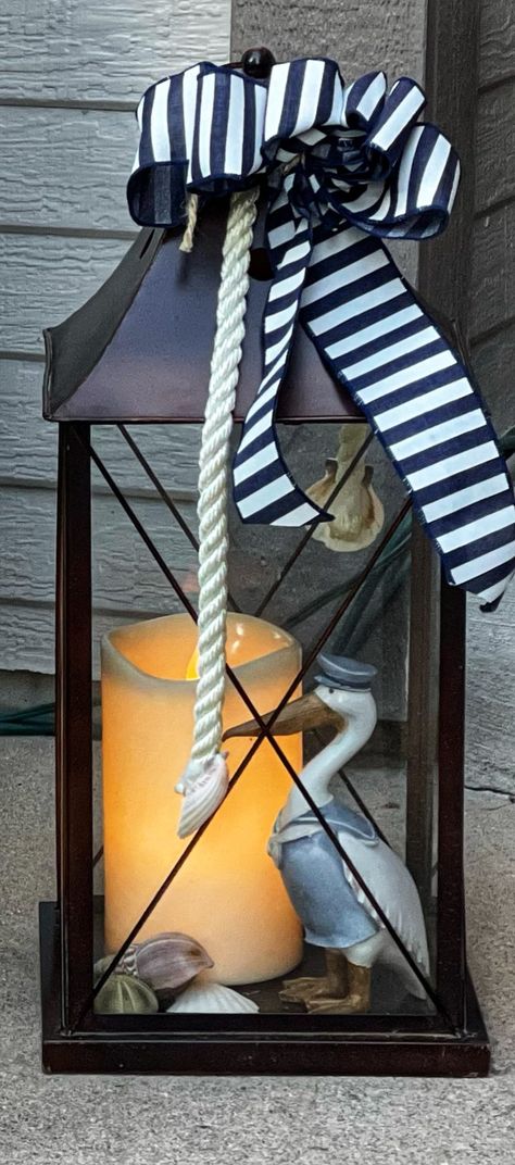 Nautical Porch Ideas, Front Porch Coastal, Front Porch Lantern Decor, Coastal Front Porch Ideas, Porch Lanterns Decor, Coastal Front Porch, Coastal Porch Decor, Front Porch Lanterns, Coastal Porch