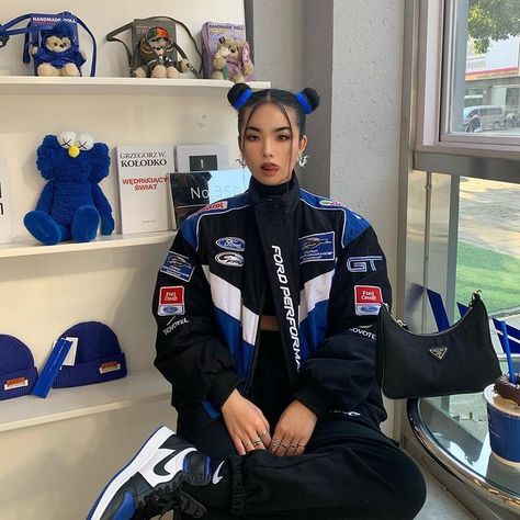 YiWei Tian (@from.1994_) • Instagram photos and videos Nascar Jacket Outfit, Nascar Outfit, Nascar Jacket, Racing Jackets, Diy Vetement, Baggy Clothes, Blue Space, Tomboy Style Outfits, Looks Street Style