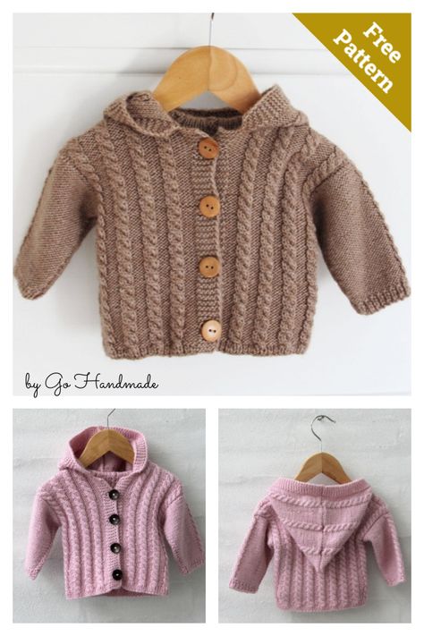 Baby Cabled Jacket with Hood Free Knitting Pattern Free Baby Knitting Patterns To Download Coats & Jackets, Free Baby Boy Knitting Patterns, Aran Knitting Patterns Free Children, Hooded Jacket Knitting Pattern, Free Chunky Knitting Patterns, Free Aran Knitting Patterns, Knitted Coat Pattern, Baby Gilet, Cable Cardigan Knitting Patterns