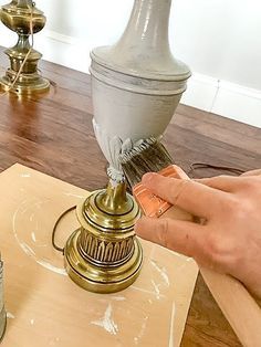 Painting A Lamp, Thrift Store Lamp Makeover, Lamp Redo, Diy Lamp Makeover, Lampshade Makeover, Lamp Makeover, Using Chalk Paint, Paint Brass, Painting Lamps