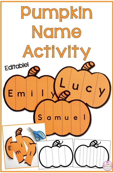 Pumpkin Name Craft Activity - Ms. Stephanie's Preschool Pumpkin Name Craft, Pumpkin Activities Preschool, Pumpkin Activity, Pumpkin Lessons, Name Activities Preschool, Pumpkins Preschool, Name Activity, Halloween Lesson, Preschool Names