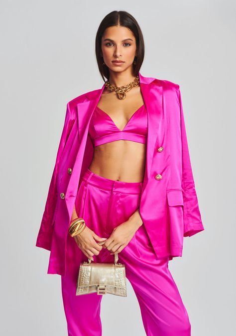 Pandora Silk Blazer – Retrofete Madrid, Modeling Concepts, Pink Concert, Silk Bralette, Cream Fashion, Australia Clothes, Silk Blazer, Branding Inspo, All Pink