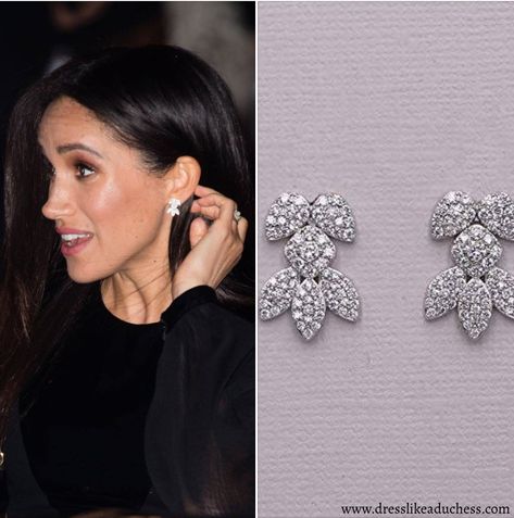 Duchess of Sussex in Givenchy for Oceania Exhibit - Dress Like A Duchess. meghan markle birks snowflake snowstorm earrings Meghan Markle Earrings, Emerald Cut Diamond Earrings, Royal Earrings, Gold Goddess, Small Earrings Gold, Duchess Meghan, Gold Bangle Set, Principe Harry, Jewellery Design Sketches