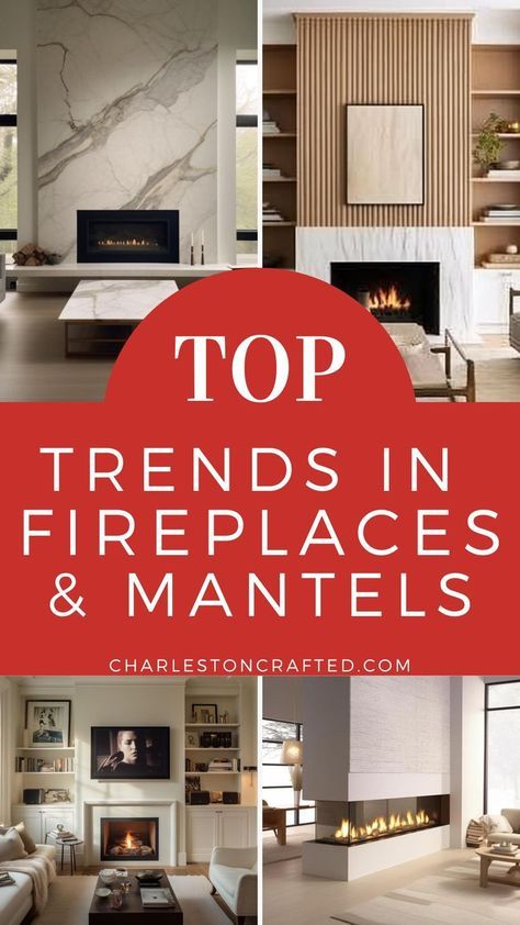 Want to update your fireplace? Here are the top fireplace trends – big and small – to inspire your next renovation project! Tv Mantle Fireplace Ideas, Contemporary Corner Fireplace, Simple Gas Fireplace Surround, Fireplace And Backsplash Match, Solid Surface Fireplace Surround, Contemporary Fireplace Designs Stone, Stone And Tile Fireplace Ideas, Ceramic Fireplace Makeover, Quartz Around Fireplace