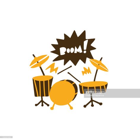 stock illustration : Vector illustration of drum kit and phrase Boom. Drums Illustration, Drum Illustration, Drums Cartoon, 7 Friends, Drum Art, March Challenge, Guitar Illustration, Drum Patterns, Drums Art