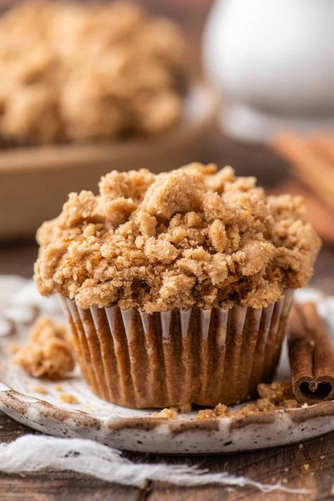 These gluten-free pumpkin muffins are moist and tender, with rich pumpkin flavor and fall spices. While they look extra fancy like a bakery style muffin, they are easy to make with everyday pantry staples! Dairy Free Pumpkin Muffins, Gluten Free Pumpkin Desserts, Moist Pumpkin Muffins, Dairy Free Muffins, Pumpkin Streusel, Pumpkin Streusel Muffins, Gluten Free Pumpkin Spice, Gluten Free Pumpkin Muffins, Pumpkin Muffins Easy