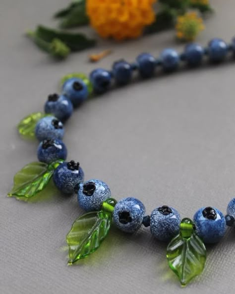 Blueberry Outfit, Blueberry Necklace, Glass Bead Jewelry, Handmade Lampwork Bead, Earrings Pendant, Funky Jewelry, Chain Silver, Diy Schmuck, Glass Bead Necklace